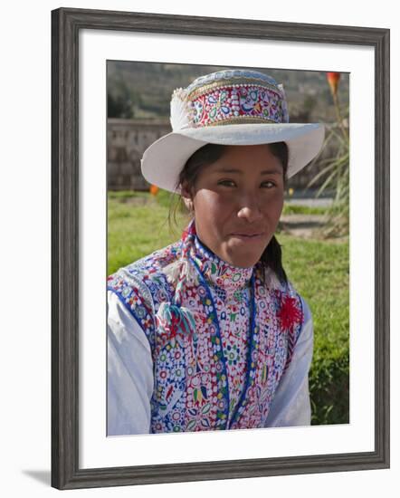 Peru, a Collaya Women at the Main Square of Yanque, a Village in the Colca Canyon-Nigel Pavitt-Framed Photographic Print