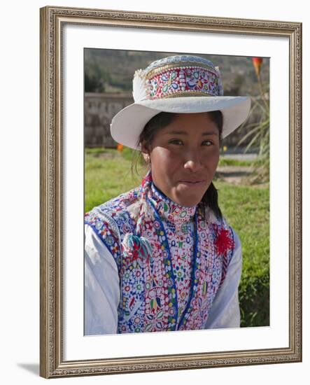 Peru, a Collaya Women at the Main Square of Yanque, a Village in the Colca Canyon-Nigel Pavitt-Framed Photographic Print