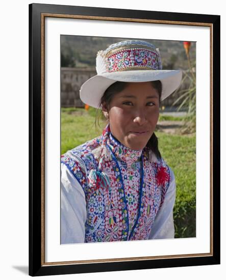 Peru, a Collaya Women at the Main Square of Yanque, a Village in the Colca Canyon-Nigel Pavitt-Framed Photographic Print