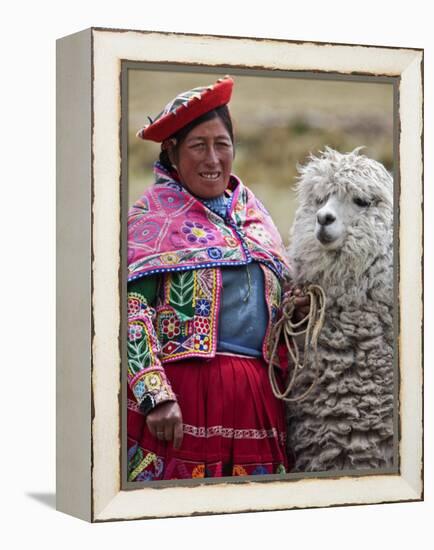 Peru, a Female with an Alpaca at Abra La Raya-Nigel Pavitt-Framed Premier Image Canvas