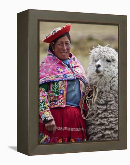 Peru, a Female with an Alpaca at Abra La Raya-Nigel Pavitt-Framed Premier Image Canvas