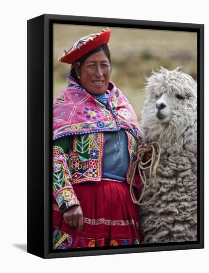 Peru, a Female with an Alpaca at Abra La Raya-Nigel Pavitt-Framed Premier Image Canvas