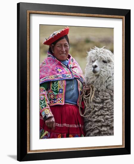 Peru, a Female with an Alpaca at Abra La Raya-Nigel Pavitt-Framed Photographic Print