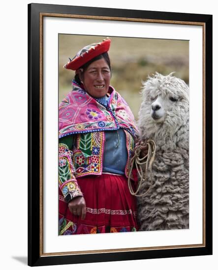 Peru, a Female with an Alpaca at Abra La Raya-Nigel Pavitt-Framed Photographic Print