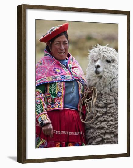 Peru, a Female with an Alpaca at Abra La Raya-Nigel Pavitt-Framed Photographic Print