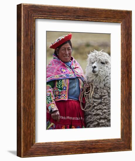 Peru, a Female with an Alpaca at Abra La Raya-Nigel Pavitt-Framed Photographic Print