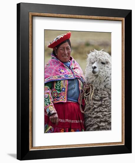 Peru, a Female with an Alpaca at Abra La Raya-Nigel Pavitt-Framed Photographic Print