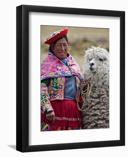 Peru, a Female with an Alpaca at Abra La Raya-Nigel Pavitt-Framed Photographic Print