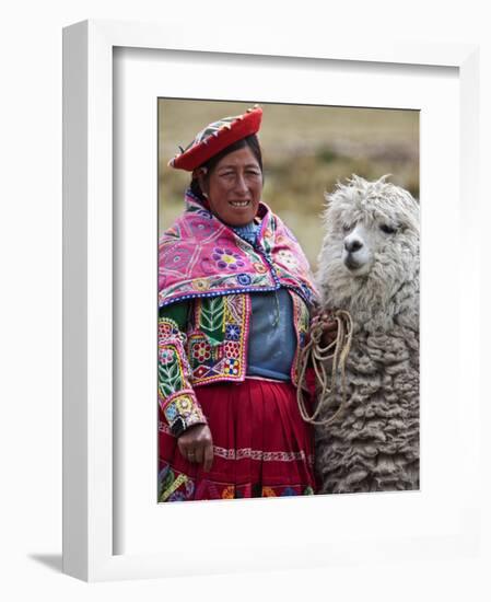 Peru, a Female with an Alpaca at Abra La Raya-Nigel Pavitt-Framed Photographic Print