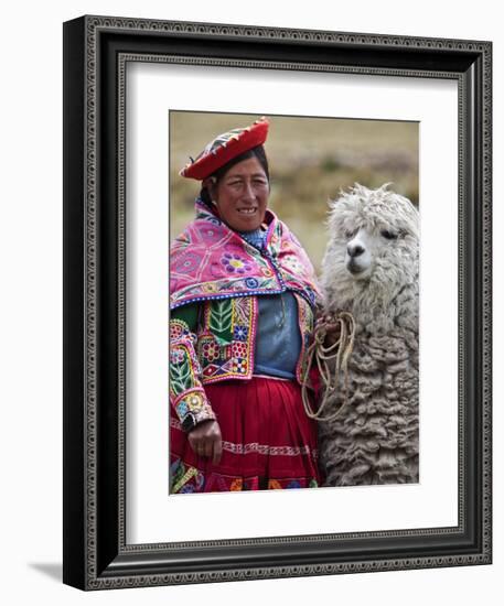 Peru, a Female with an Alpaca at Abra La Raya-Nigel Pavitt-Framed Photographic Print