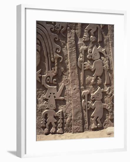 Peru, Chimu Civilization, Huaca Dragon Pyramid, Close Up of Bas Relief from Adobe Temple-null-Framed Giclee Print