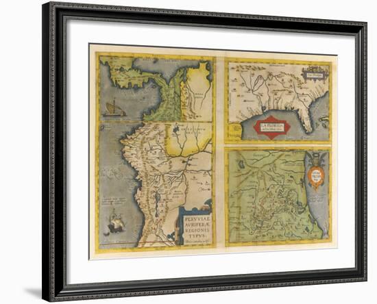 Peruviae Auriferae Regionis Typus Patent & La Florida  (Latin America and Florida), 1584-Abraham Ortelius-Framed Giclee Print