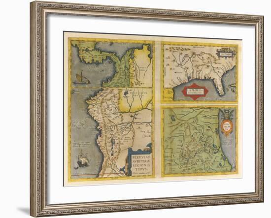 Peruviae Auriferae Regionis Typus Patent & La Florida  (Latin America and Florida), 1584-Abraham Ortelius-Framed Giclee Print