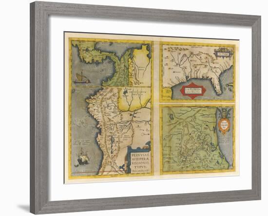 Peruviae Auriferae Regionis Typus Patent & La Florida  (Latin America and Florida), 1584-Abraham Ortelius-Framed Giclee Print