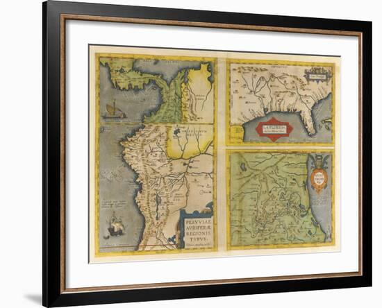 Peruviae Auriferae Regionis Typus Patent & La Florida  (Latin America and Florida), 1584-Abraham Ortelius-Framed Giclee Print