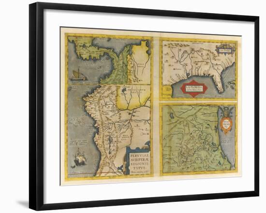 Peruviae Auriferae Regionis Typus Patent & La Florida  (Latin America and Florida), 1584-Abraham Ortelius-Framed Giclee Print