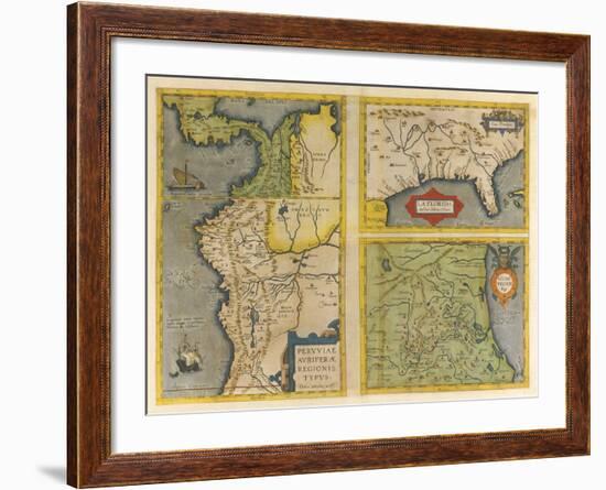 Peruviae Auriferae Regionis Typus Patent & La Florida  (Latin America and Florida), 1584-Abraham Ortelius-Framed Giclee Print