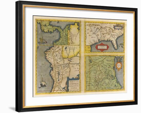 Peruviae Auriferae Regionis Typus Patent & La Florida  (Latin America and Florida), 1584-Abraham Ortelius-Framed Giclee Print