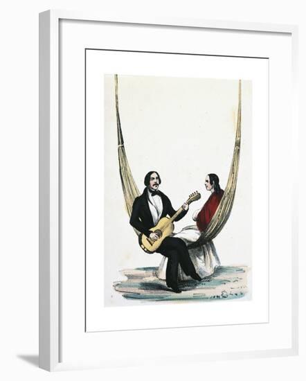 Peruvian Couple Sitting in Hammock, Playing Guitar and Singing, Peru-null-Framed Giclee Print