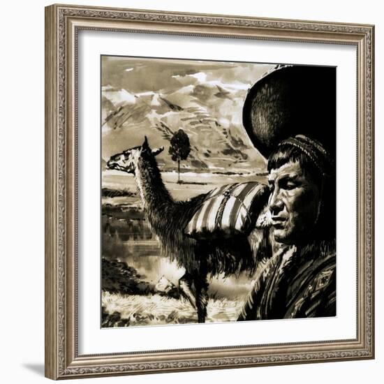 Peruvian Indian and Llama-null-Framed Giclee Print