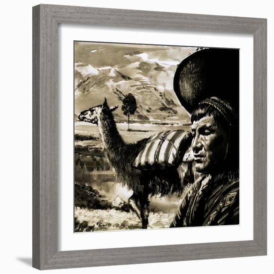 Peruvian Indian and Llama-null-Framed Giclee Print