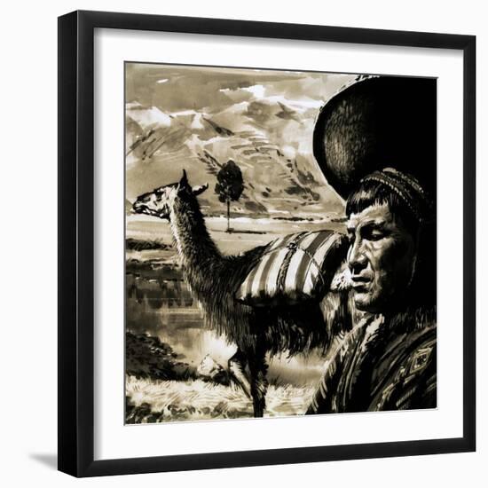 Peruvian Indian and Llama-null-Framed Giclee Print