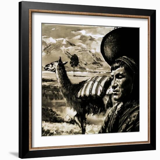 Peruvian Indian and Llama-null-Framed Giclee Print