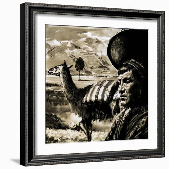 Peruvian Indian and Llama-null-Framed Giclee Print