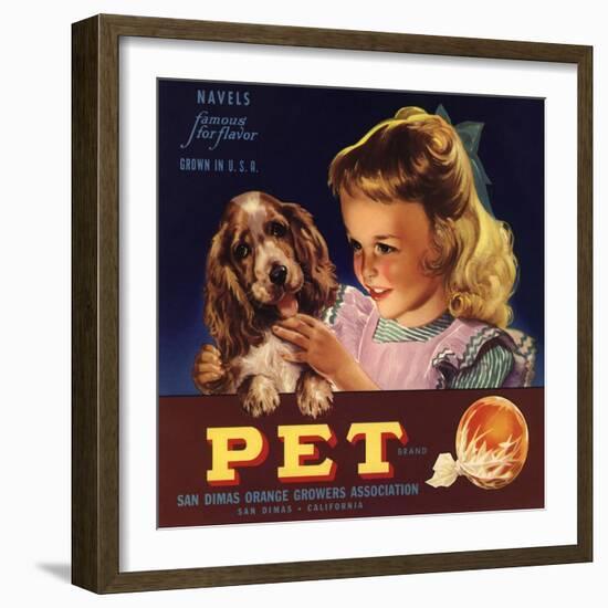 Pet Brand - San Dimas, California - Citrus Crate Label-Lantern Press-Framed Art Print