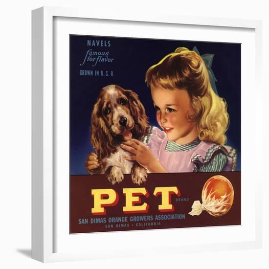 Pet Brand - San Dimas, California - Citrus Crate Label-Lantern Press-Framed Art Print