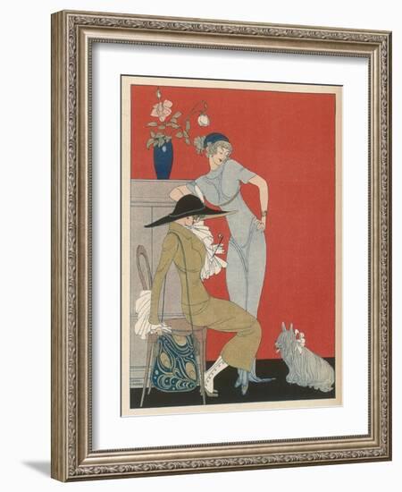 Pet Dog, Probably a Skye Terrier, with Its Fashionable Owners-Gerda Wegener-Framed Photographic Print