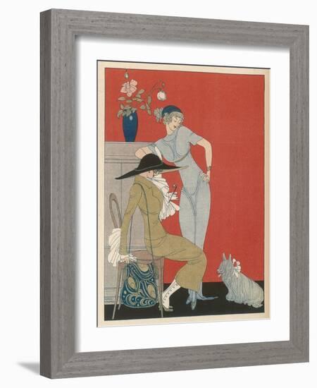 Pet Dog, Probably a Skye Terrier, with Its Fashionable Owners-Gerda Wegener-Framed Photographic Print