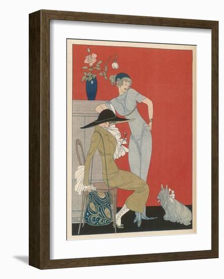 Pet Dog, Probably a Skye Terrier, with Its Fashionable Owners-Gerda Wegener-Framed Photographic Print