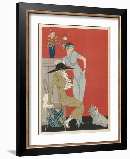 Pet Dog, Probably a Skye Terrier, with Its Fashionable Owners-Gerda Wegener-Framed Photographic Print