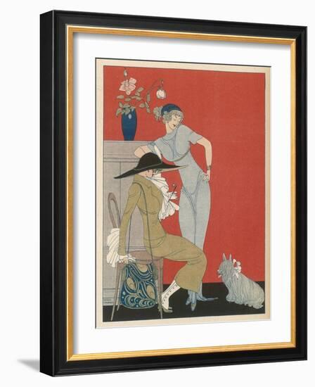 Pet Dog, Probably a Skye Terrier, with Its Fashionable Owners-Gerda Wegener-Framed Photographic Print