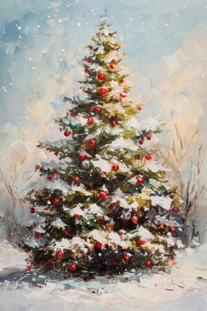 油彩画　Xmas tree Family decorating the Christmas tree oil painting 8x10 Print