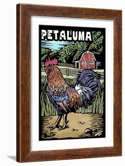 Petaluma, California - Rooster - Scratchboard-Lantern Press-Framed Art Print