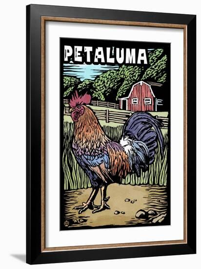 Petaluma, California - Rooster - Scratchboard-Lantern Press-Framed Art Print