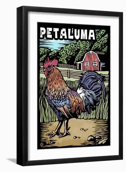 Petaluma, California - Rooster - Scratchboard-Lantern Press-Framed Art Print