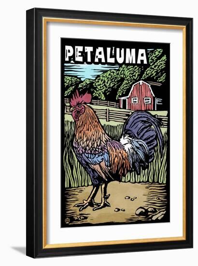 Petaluma, California - Rooster - Scratchboard-Lantern Press-Framed Art Print
