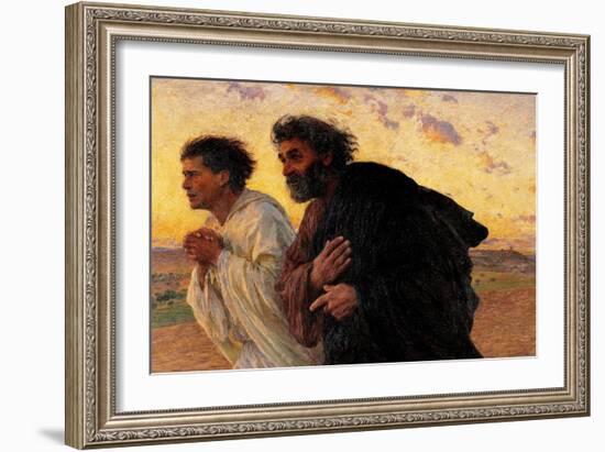 Peter and John Running at the Sepulchre on the Morning of the Resurrection-Eugene Burnand-Framed Art Print