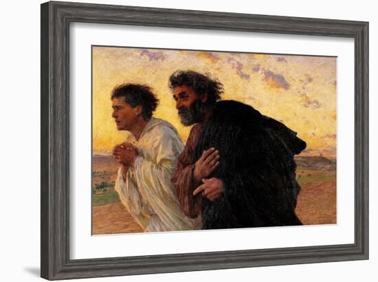 Peter and John Running at the Sepulchre on the Morning of the Resurrection-Eugene Burnand-Framed Art Print