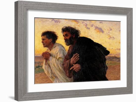 Peter and John Running at the Sepulchre on the Morning of the Resurrection-Eugene Burnand-Framed Art Print