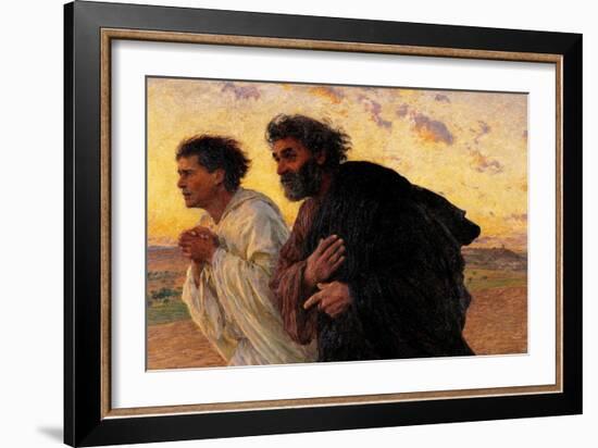 Peter and John Running at the Sepulchre on the Morning of the Resurrection-Eugene Burnand-Framed Art Print