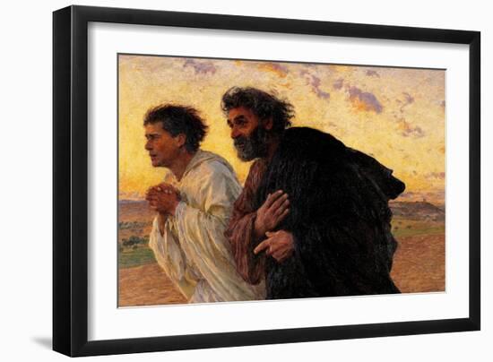 Peter and John Running at the Sepulchre on the Morning of the Resurrection-Eugene Burnand-Framed Art Print