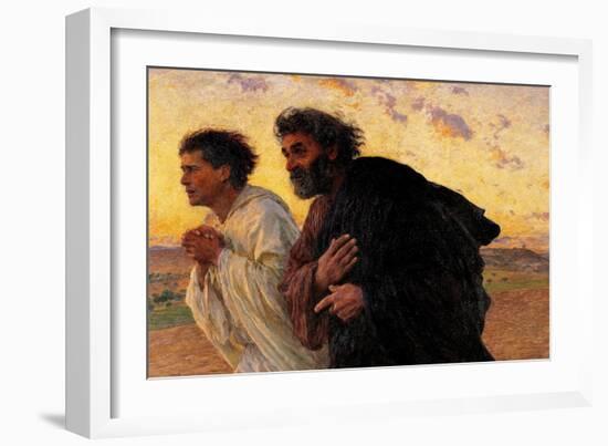 Peter and John Running at the Sepulchre on the Morning of the Resurrection-Eugene Burnand-Framed Art Print