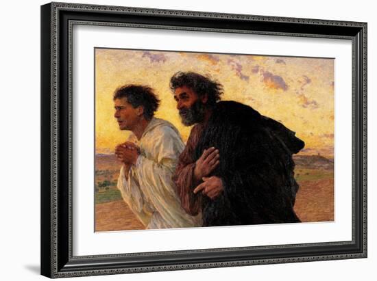 Peter and John Running at the Sepulchre on the Morning of the Resurrection-Eugene Burnand-Framed Art Print