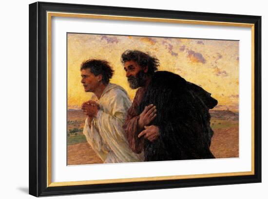 Peter and John Running at the Sepulchre on the Morning of the Resurrection-Eugene Burnand-Framed Art Print