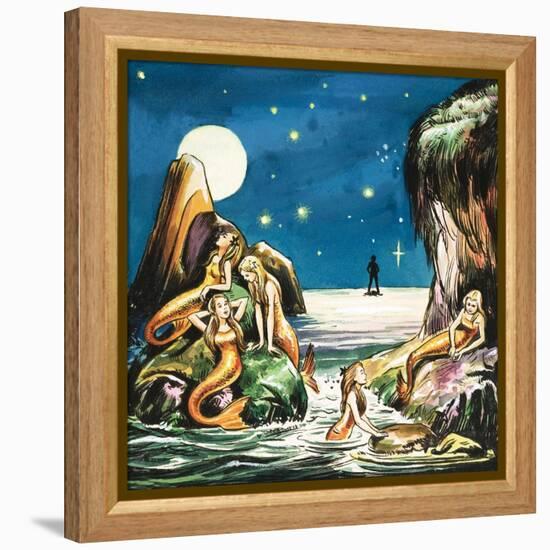 Peter and the Mermaids, Illustration from 'Peter Pan' by J.M. Barrie-Nadir Quinto-Framed Premier Image Canvas