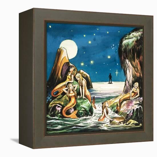 Peter and the Mermaids, Illustration from 'Peter Pan' by J.M. Barrie-Nadir Quinto-Framed Premier Image Canvas